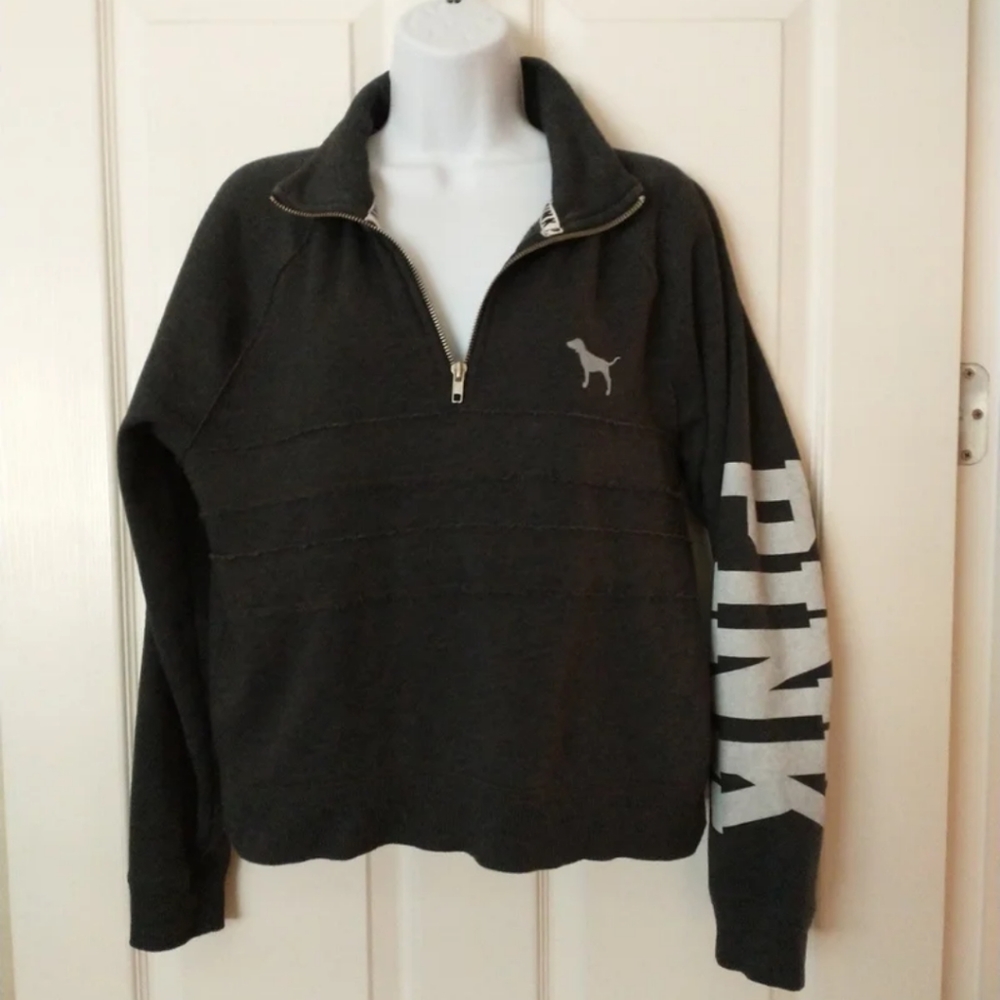 PINK, 3/4 zip sweatshirt, Small